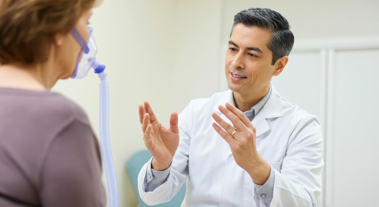 viagra pills for men - Doctor consulting with patient wearing respiratory mask in medical setting
