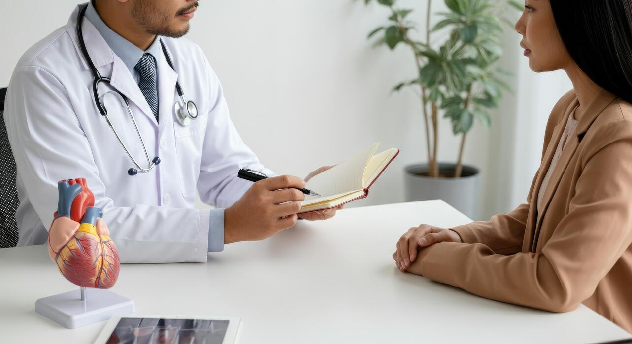 What does Viagra do to a man? - Doctor consulting patient with model heart on desk