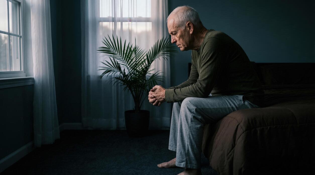 What is the fastest way to stop shingles pain? - An older man sitting on a bed in a dark room