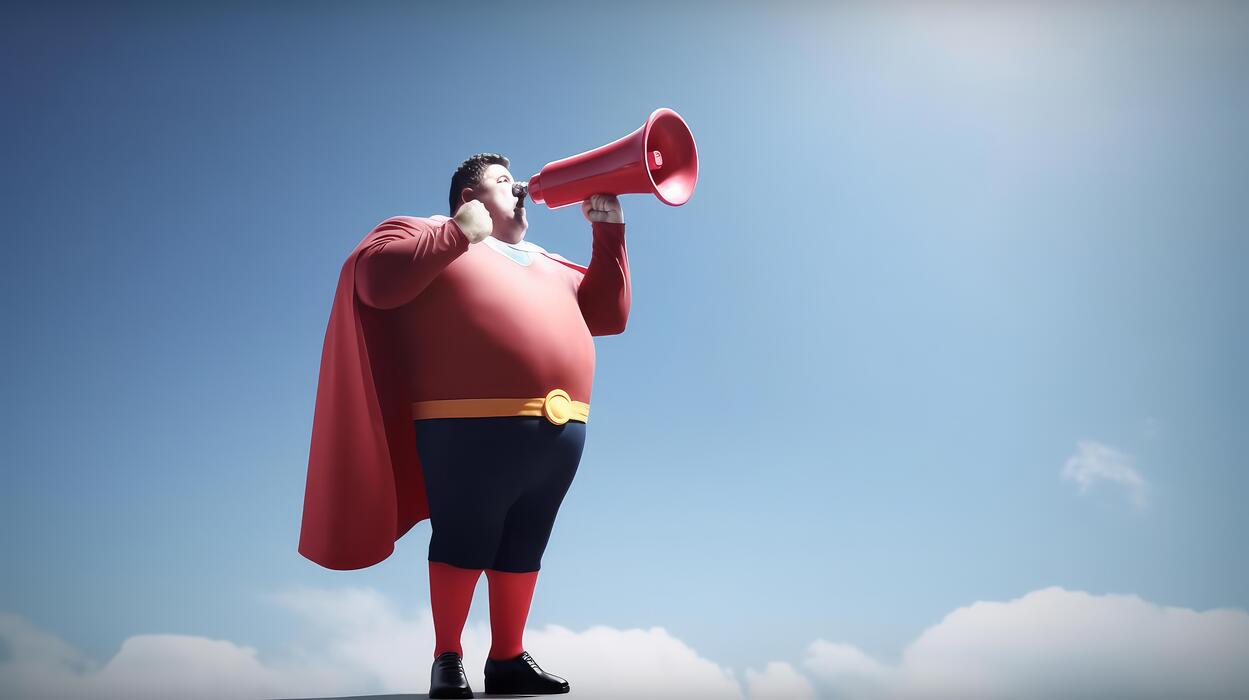 what makes a small business website convert - Superhero with megaphone. Illustration