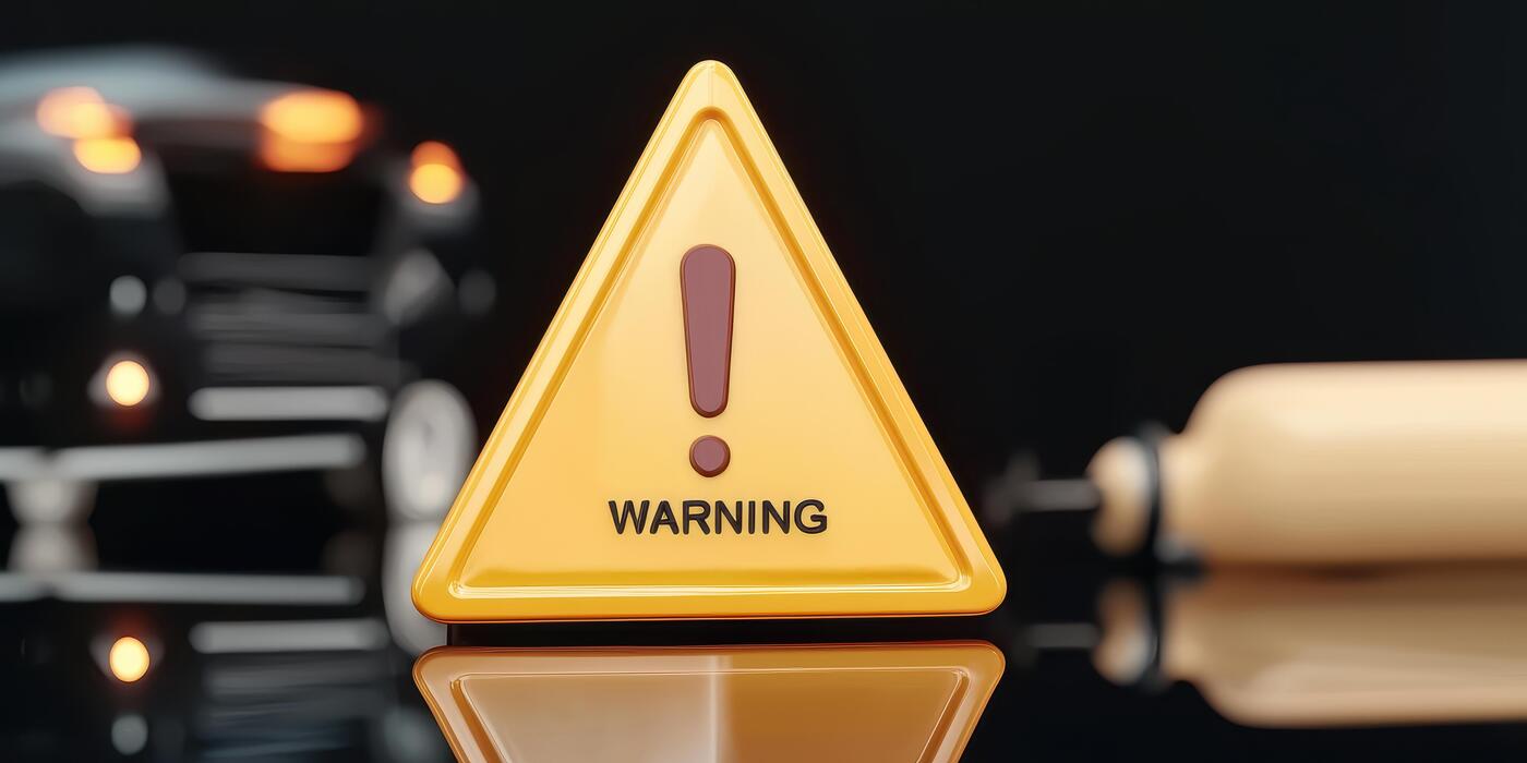 Where is the safest place to buy peptides? - Notification error and risk concept, Warning sign with caution symbol and blurred background